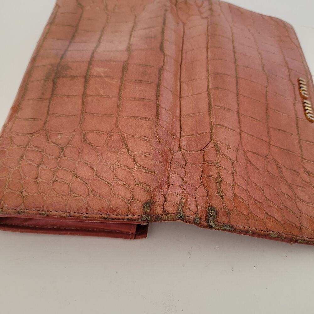 Miu Miu Croc-Embossed Leather Wallet in Light Brown - Picture 9 of 13
